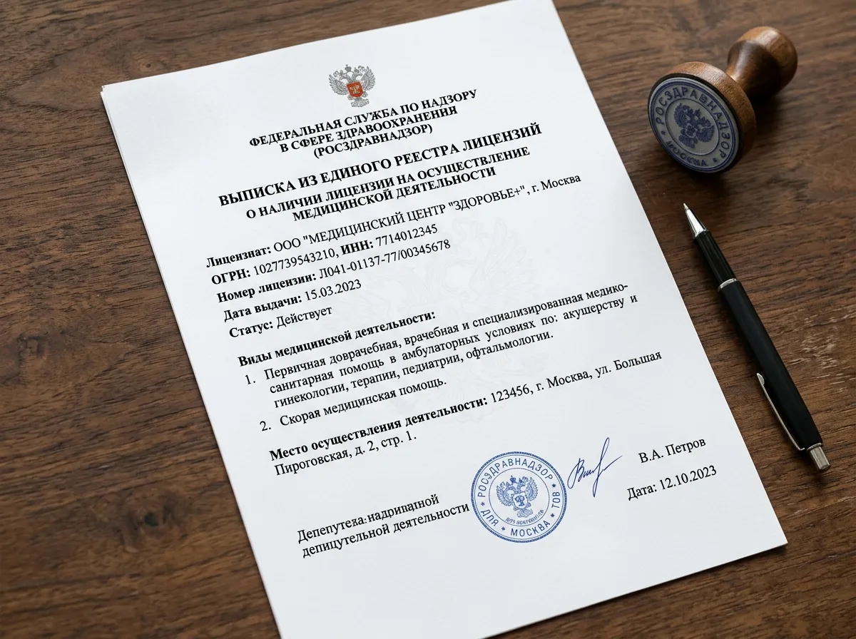 Выписка из единого реестра лицензий Росздравнадзора, официальная справка о лицензировании медицинской организации